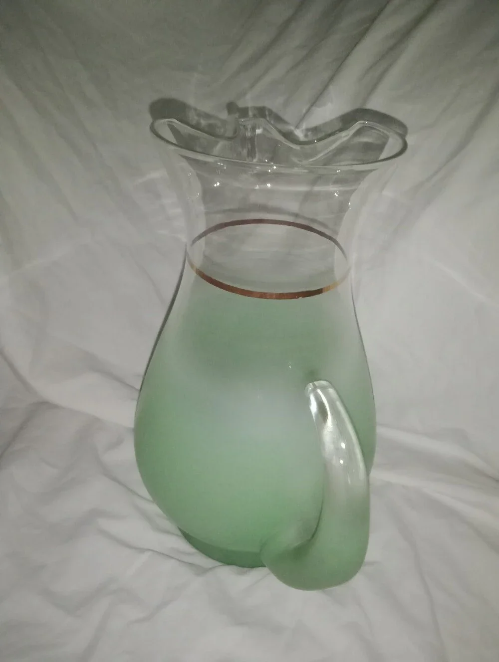 Vintage Blendo Seafoam Green Glass Pitcher 10 1/8